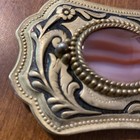 Vintage Brass Tone Black Enamel Western Cowboy Belt Buckle Stone Center
