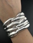 Vintage 950 Taxco Mexico Signed Alicia Bold Sculptural Ribbed Cuff Bracelet