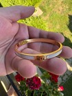 Chanel Cc Mother Of Pearl Bangle Bracelet Gold Tone Hinged Cuff
