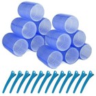 Self Grip Hair Rollers 12 Pack Large 40mm Curlers For Women With Clips Blue