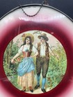 Antique Victorian Glass Chimney Flue Cover Lithograph Portrait Man   Woman