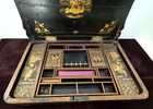 Antique Chinese Canton Sewing Cabinet Box Lacquer   Gilt Qing Dynasty   A369