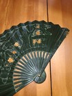 Vtg Japanese Cast Iron Fan Wall Plaque Cherry Blossom Gold Black Mid Century Art
