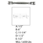 Marine 1 2  Toggle   Toggle Pipe Turnbuckle 1650 Lbs Wll Stainless Steel T316 
