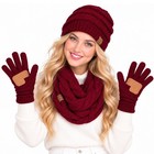 C c Unisex 3pc Set Soft Ribbed Cable Knit Stretch Beanie Gloves And Scarf