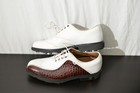 New Footjoy Men s Icon White With Brown Crocodile Embossed  Golf Shoes 7 5 M
