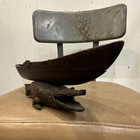 Folkart Wooden    Alligator With Boat