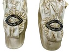 Antique Circa 1860s Ivory Silk Wedding Shoes Steel Buckles Ruffled Ornamentation