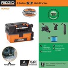 Ridgid 3 Gallon 5 0 Peak Hp Nxt Shop Vac Wet Dry Vacuum With Fine Dust Filter