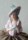 Antique Victorian Very Old Porcelain Half Doll With Legs Pin Cushion Pincushion