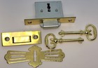 Full Mortise Roll Top Desk Lock Set Square Plate Brass Lock Catch 2 Keys Antique