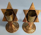 Vtg Brass Jewish Star Of David Jerusalem Candle Holder Set X2 By Abada