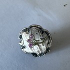 Antique Victorian Dark Mother Of Pearl Shank Button Hand Painted Enamel Flower