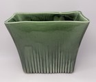 Vintage Usa Green Pottery Planter Vase Mcm Ribbed Rectangular 6 h  Modern Decor