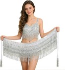 Sequin Tassel Skirt Women s Belly Dance Hip Scarf Skirts   Rave Festival Party