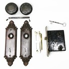 Antique Door Set Victorian   Eastlake Backplate Knob Mortise Lock Key Reclaimed
