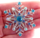 2  Aurora Borealis Ab   Blue Crystal Rhinestone Christmas Snowflake Brooch Pin
