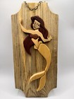 Wood Mermaid Wall Hanging Plaque Hand Carved Nautical Beach Coastal Decor