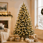 4 5 6 7ft Snow Flocked Christmas Tree With Lights Bushy Pinecones Artificial Diy