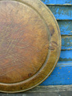 Antique English Carved Wood Round Bread Cutting Board Original Surface
