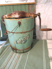 Vintage Alaska Hand Crank Ice Cream Maker Old Distressed Green Wood Bucket 1938