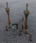 Vintage Brass And Cast Iron Fireplace Andirons Set