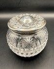 Antique Cut Glass Powder Jar W  Ornate Sterling Silver Lid Vanity Jar