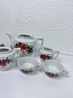 Vintage Japanese Child s Tea Set  Featuring A Red Floral Pattern With Gold Trim