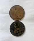 1875   1876 Queen Victoria One Penny Coins     Antique Uk Copper Pair