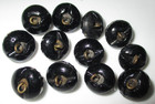 Set 12 Antique Victorian Iridescent Black Glass  Buttons - Pretty Flower Design