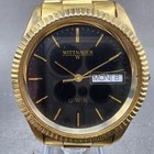Wittnauer President Watch Men 35mm Black Dial Gold Tone Daydate Bl9639 New Batt