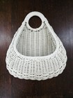 Vtg  Wicker Woven Hanging Peg Wall Pocket Boho Farmhouse Cottage Core Basket Lrg