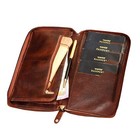 Genuine Leather Dark Brown Unisex Card Case Travel Passport Wallet For Men 