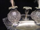 Antique Maker Marked Silverplate   Crystal Double Inkwell Set