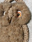 Vintage Macrame Brown Owl Wall Hanging Wood Perch Fluffy 70 s