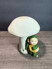 Vintage Ceramic Mushroom With Pixie Elf Figurine Kitsch Retro Mcm
