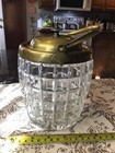 Antique English Late 1800 s Pressed Glass Brass Lidded Biscuit Barrel Cookie Jar