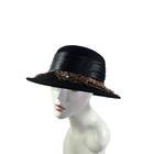 Womens Black Dress Hat Satin Band Feather Trim Church Tea Party Kentucky Derby