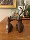 Brass Deer Figurines Pair Stag   Doe  Made In Korea Brass Animal Figurine Vtg 