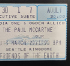 Paul Mccartney The World Tour Ticket Stub March 29th 1990 Seattle Kingdome