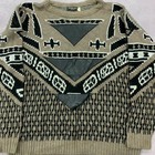 Vintage Knitted Jumper Abstract Patterned Knit Sweater With Genuine Leather