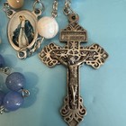 Vintage Italian Cats Eye Glass Beads  Silver Tone Cross Rosary Italy