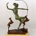 Bronze Statue Female Woman Sculpture Fawns Diana Bouraine Marble Art Hunting Dec