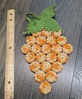 Vtg 3 Hand Crocheted Purple Orange Tan  Grape Cluster Bottle Cap Hot Pad Trivets