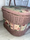Vintage Rose Floral Azar Wicker Woven Sewing Box Basket W notions 