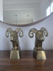 Vintage Ram Head Bookends Brass Finish Set Of 2 Heavy Art Deco Style