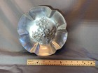 Vintage Hammered Aluminum Footed Serving Bowl  Ruffled Edge  Embossed Design
