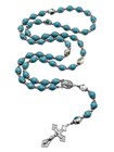 Turquoise Marble Rosary Beaded Necklace Flowers Beads Miraculous Medal   Cross