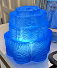 Antique Art Deco Cobalt Blue Satin Glass Lamp Shade Base Skyscraper Sunburst
