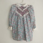 Vtg Polly Flinders Dress Girl 4 Floral Smocked Lace Ruffle Long Sleeve Peter Pan